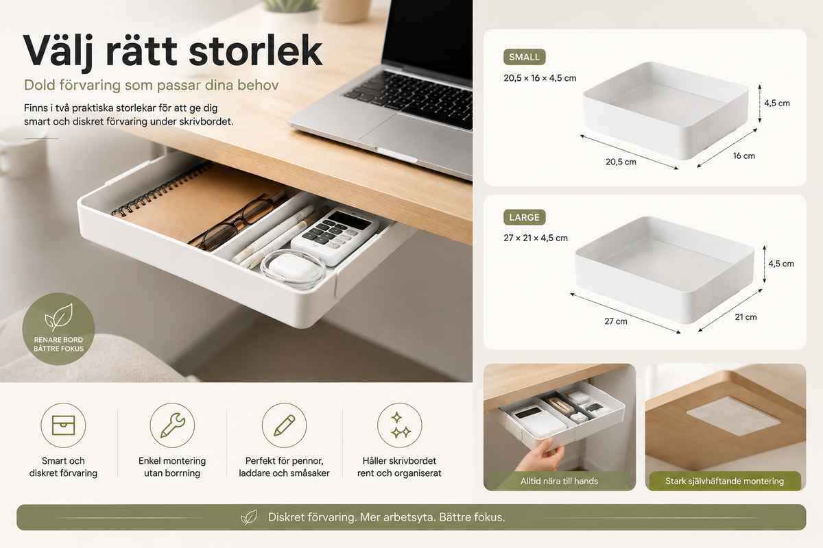 Dold Skrivbordslåda – Smart Förvaring Under Skrivbordet