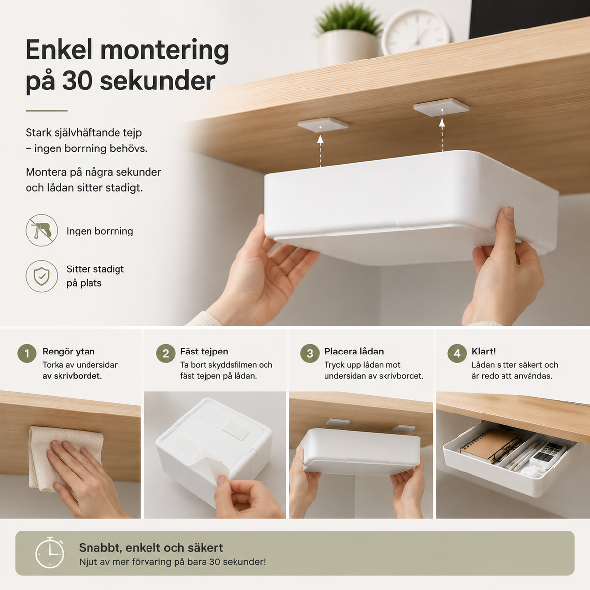 Dold Skrivbordslåda – Smart Förvaring Under Skrivbordet